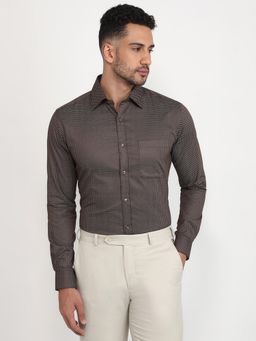Raymond - Slim Fit Printed Medium Brown Full Sleeve Pure Cotton Shirt