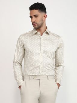 Raymond - Slim Fit Printed Medium Fawn Full Sleeve Pure Cotton Shirt
