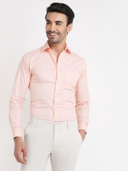 Raymond - Slim Fit Checkered Light Peach Full Sleeve Pure Cotton Shirt