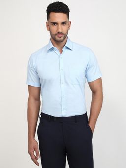 Raymond - Contemporary Fit Medium Blue Half Sleeve Pure Cotton Shirt