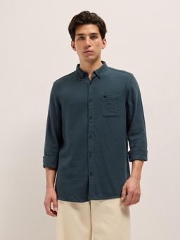 The Bear House - Mens Teal Slim Fit Cotton Shirt