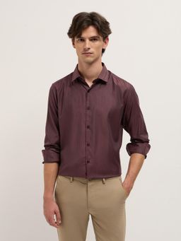 The Bear House - Mens Maroon Tailored Fit Pin Stripes Shirt