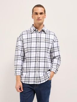 The Bear House - Mens White Relaxed Fit Glen Check Flannel Shirt