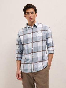 The Bear House - Mens Grey Relaxed Fit Window Panel Check Cotton Flannel Shirt