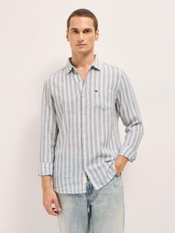 The Bear House - Mens Blue Slim Fit Stripes Shirt