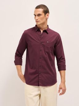 The Bear House - Mens Maroon Slim Fit Cotton Shirt