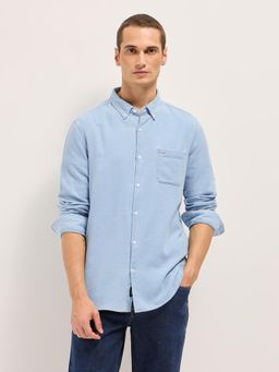 The Bear House - Mens Blue Slim Fit Cotton Shirt