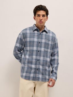 The Bear House - Mens Relaxed Fit Glen Check Cotton Flannel Shirt