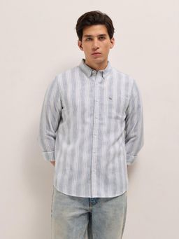 The Bear House - Mens Blue Slim Fit Vertical Stripe Shirt