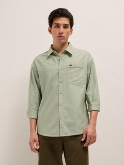 The Bear House - Mens Green Relaxed Fit Cotton Shirt