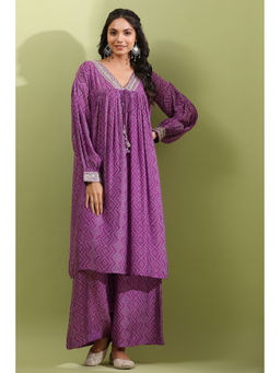 Autumnlane - Darly Orchid Muslin Work Kurta with Palazzos (Set of 2)