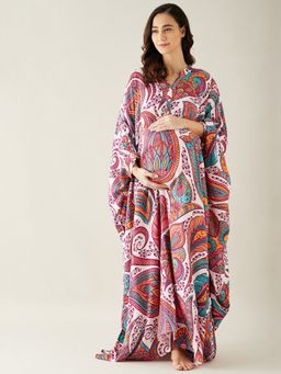 The Kaftan Company - White Digital Printed One Size Night Wear Maternity Kaftan (One size)