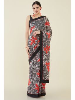 Soch - Women Off White Georgette Printed Saree with Unstitched Blouse