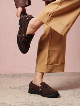 Theater - Women Bronco Brown Suede Double Buckle Loafers