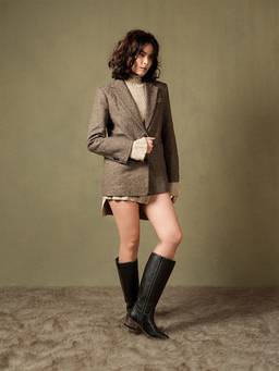 Theater - Women Macgraw Textured Brown Knee-High Boots with Block Heel