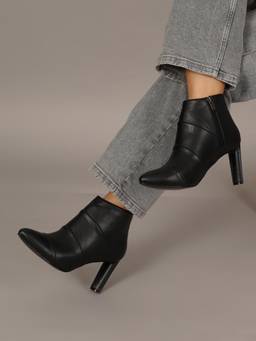 Sherrif Shoes - Womens Black Pu Casual Boots with Pointed Toe and Zip Closure