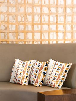 Urban Space - Cotton Cushion Covers (16 X 16 Inches), (Set Of 3) - Boho Multi Orange