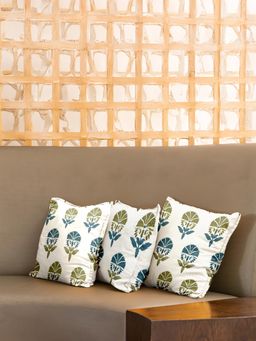 Urban Space - Cotton Cushion Covers (16 X 16 Inches), (Set Of 3) - Owl Orchids - Blue