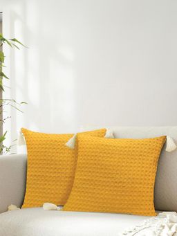 Urban Space - Cotton Cushion Covers (Set Of 2)- Waffle Mustard