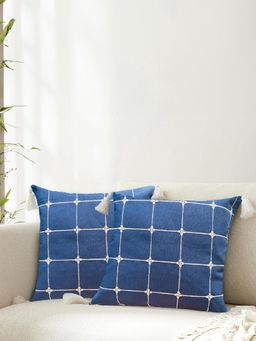 Urban Space - Cotton Cushion Covers (Set Of 2)- Aura Checks Indigo