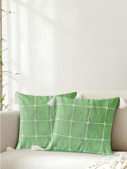 Urban Space - Cotton Cushion Covers (Set Of 2)- Aura Checks Green