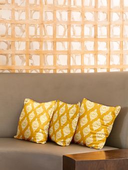 Urban Space - Cotton Cushion Covers (16 X 16 Inches), (Set Of 3) - Motif Mustard
