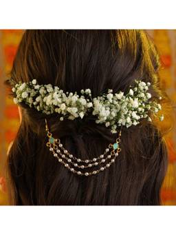 Ruby Raang Studio - Firoza Passa Turquoise Triple Pearl Chain Hair Drape