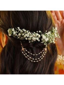 Ruby Raang Studio - Gulaabi Passa Rose Pink Stone Pearl Chain Hair Drape