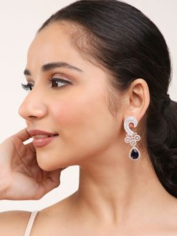 Khushi Jewels - Rose-Gold Finish Zircon Diamonds Earrings with Navy Blue Stone Drop