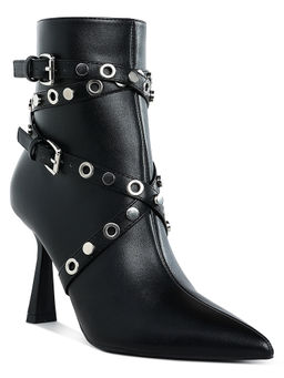 London Rag - Eyelets & Studs Harness Ankle Casual Boots Black