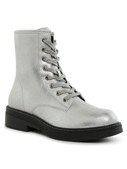 London Rag - Faux Leather Lace Up Casual Boots Silver
