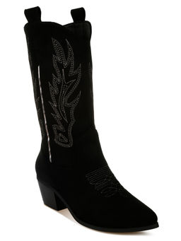 London Rag - Embroidery Detail Cowboy High Ankle Casual Boots Black