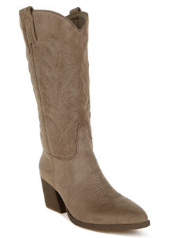 London Rag - Microfiber Long Cowboy Casual Boots Taupe