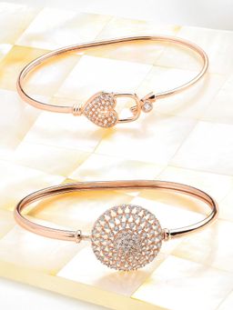 Zaveri Pearls - Set of 2 Rose Gold Cubic Zirconia Contemporary Kada Bracelets-ZPFK13458