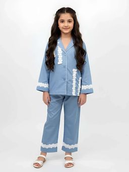 MIRACLE HAPPEN - Miracles Happen Girls Blue and White Lace Detail Pyjama Set