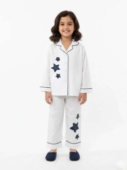 MIRACLE HAPPEN - Miracles Happen Girls White Denim Star Applique Detail Pyjama Set