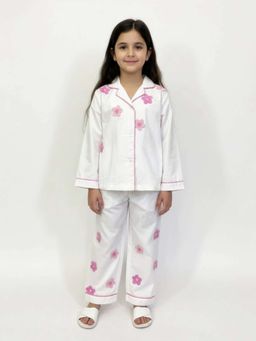 MIRACLE HAPPEN - Miracles Happen Girls White and Pink Floral Detail Pyjama Set