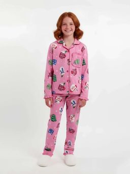 MIRACLE HAPPEN - Miracles Happen Girls Pink Christmas Print Nightwear Pyjama Set