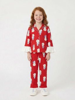 MIRACLE HAPPEN - Miracles Happen Girls Red and White Christmas Printed Pyjama Set
