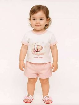 MIRACLE HAPPEN - Miracles Happen Girls White and Peach Printed Shorts Set