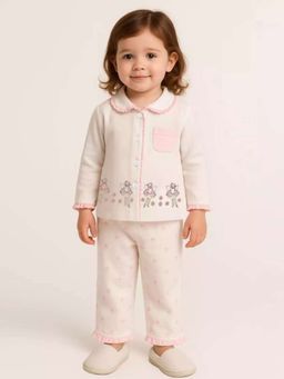 MIRACLE HAPPEN - Miracles Happen Girls White and Pink Printed Pyjama Set