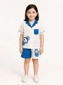MIRACLE HAPPEN - Miracles Happen Girls White and Blue Labubu Printed Shorts Set