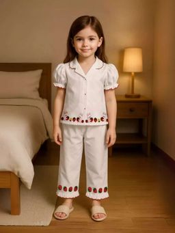 MIRACLE HAPPEN - Miracles Happen Girls White Short Puff Sleeves Printed Pyjama Set