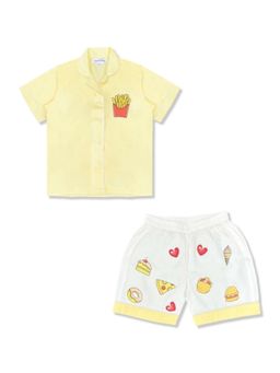 MIRACLE HAPPEN - Miracles Happen Girls Yellow and White Food Items Printed Shorts Set