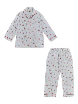 MIRACLE HAPPEN - Miracles Happen Girls Grey Flamingo Printed Striped Pyjama Set