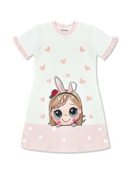 MIRACLE HAPPEN - Miracles Happen Girls White and Pink Printed Night Dress