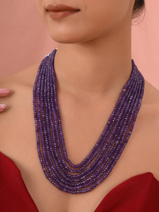 Ratnavali Jewels Seven Layer Amethyst Purple Color Onyx Stone Beads Necklace
