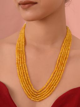 Ratnavali Jewels - Five Layer Yellow Color Onyx Stone Beads Necklace