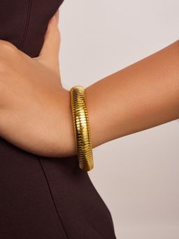 ELRA - 18K Gold Plated Ribbed Bangle Bracelet Stainless Steel Waterproof & Anti-Tarnish