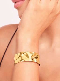 ELRA - 18K Gold Plated Golden Wave Cuff Bracelet Stainless Steel Waterproof & Anti-Tarnish